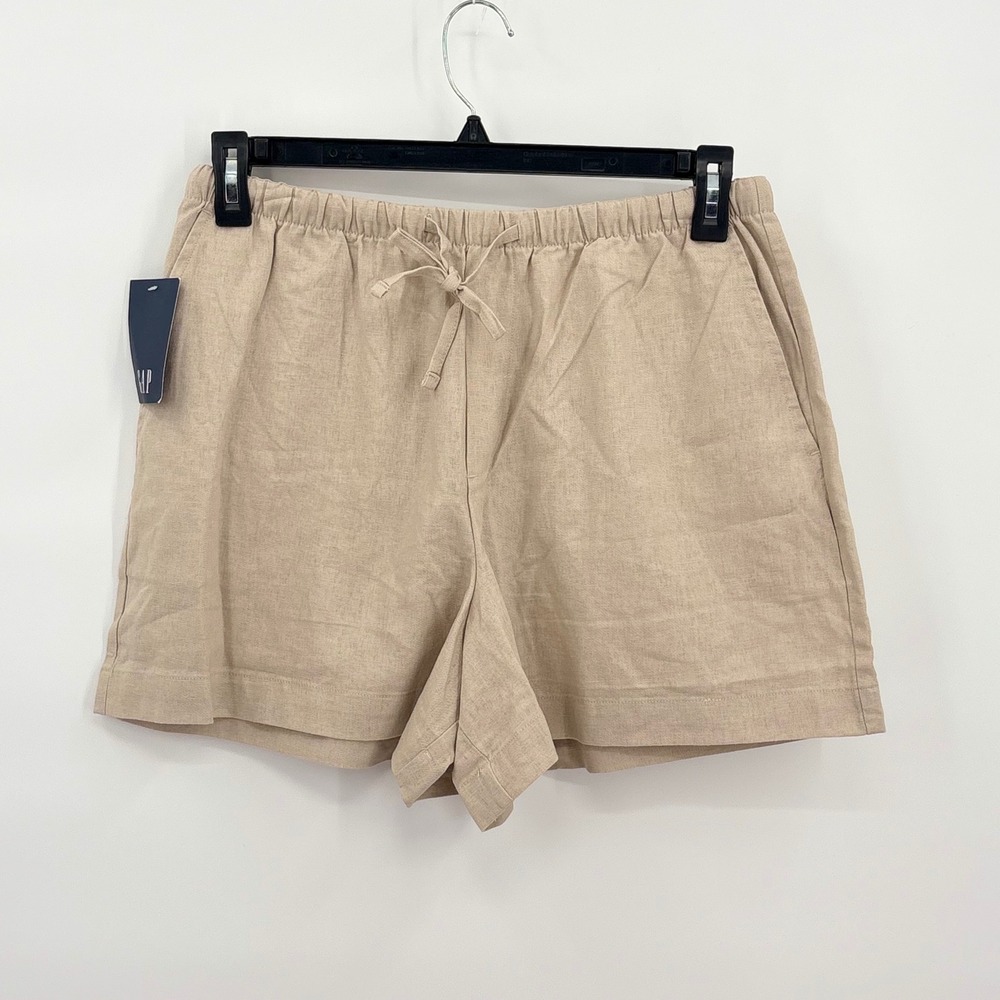 Gap Womens Khaki Linen Blend Pull On Shorts Elastic Drawstring Medium NWT NEW - Picture 1 of 10